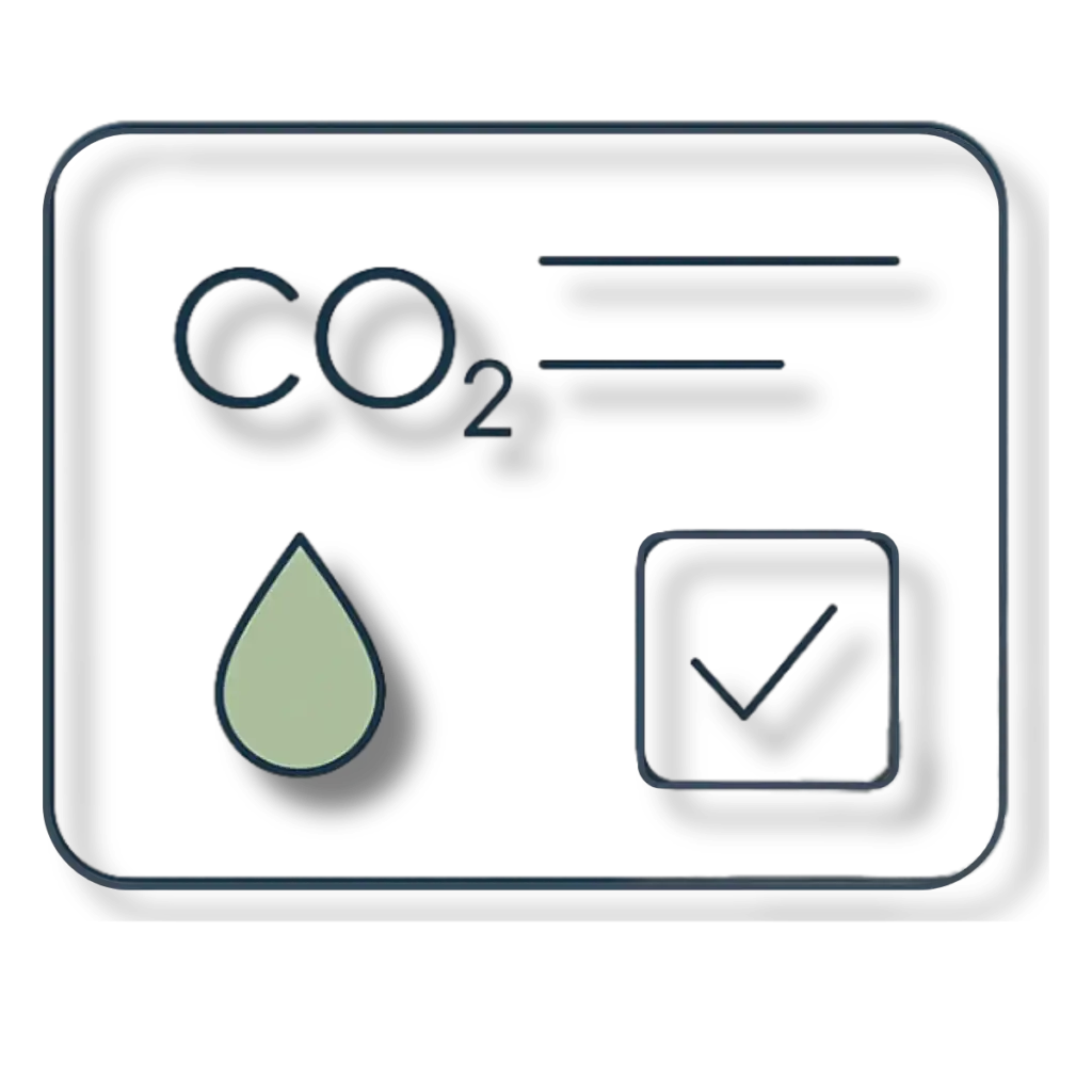 CO₂ verification icon with droplet and checkmark – Green Label Talks sustainability score visual