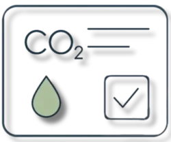 CO₂ verification icon with droplet and checkmark – Green Label Talks sustainability score visual