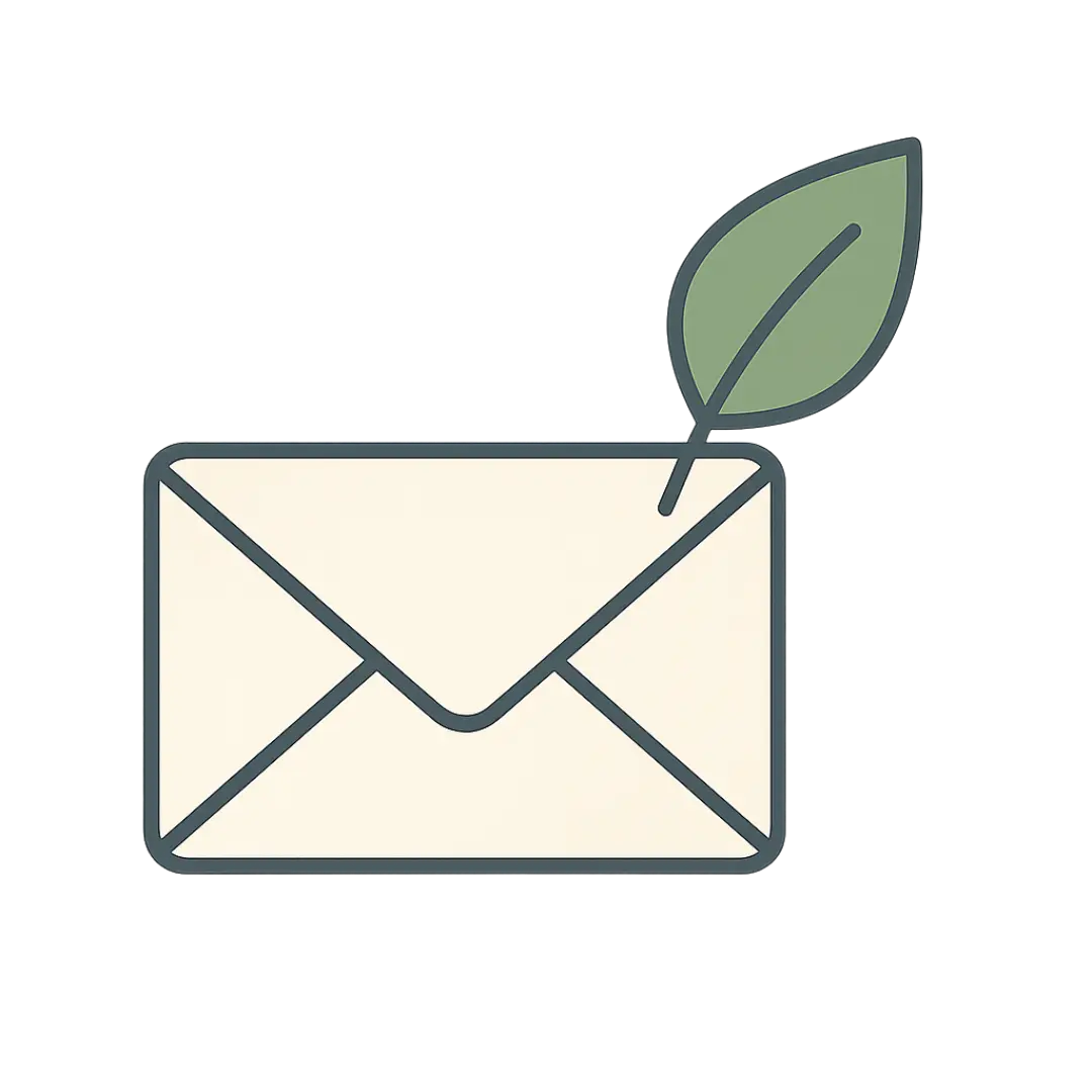 Eco email icon with envelope and leaf – Green Label Talks sustainable communication visual